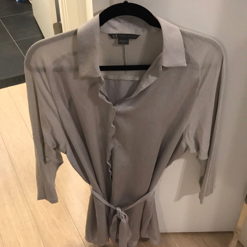 Grey silk tied blouse